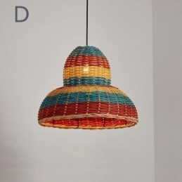 Designer Touch Decorative Bamboo And Rattan Pendant Light Colorful Striped Interval Handwoven Lamp Shade Ceiling Lamp