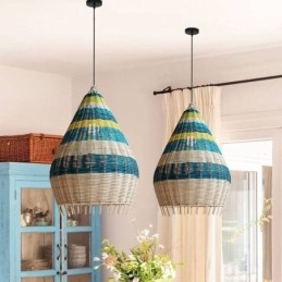 Designer Touch Decorative Bamboo And Rattan Pendant Light Striped Interval Handwoven Lampshade Ceiling Lamp
