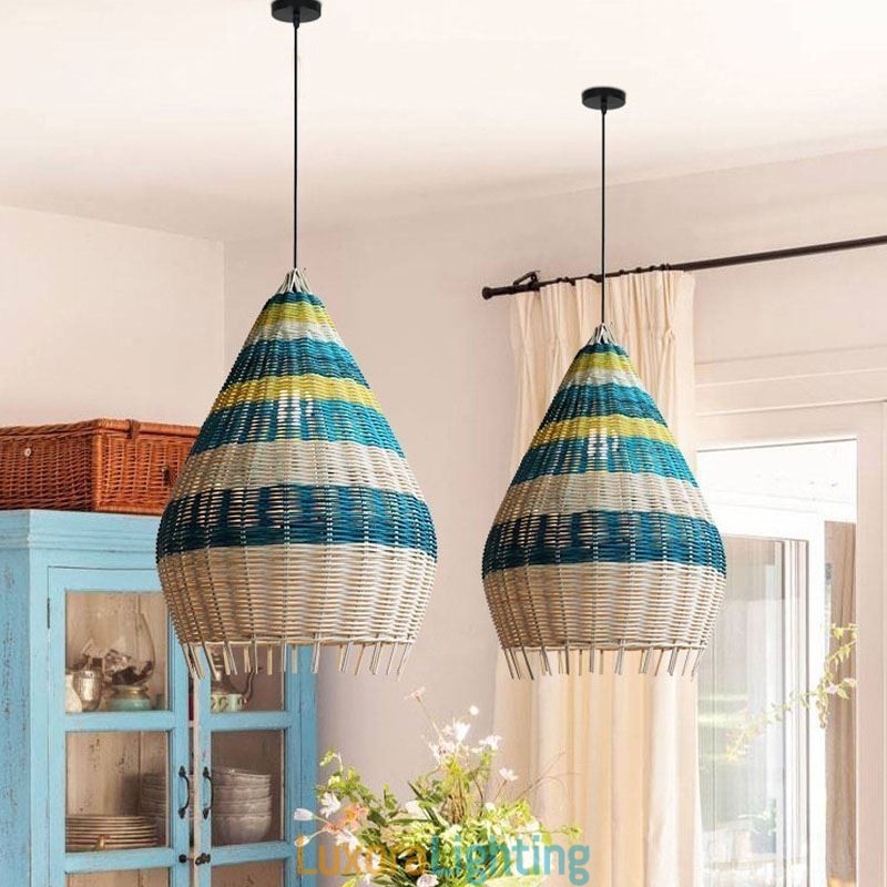 Designer Touch Decorative Bamboo And Rattan Pendant Light Striped Interval Handwoven Lampshade Ceiling Lamp