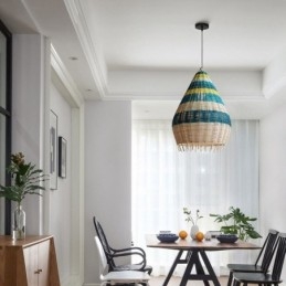 Designer Touch Decorative Bamboo And Rattan Pendant Light Striped Interval Handwoven Lampshade Ceiling Lamp