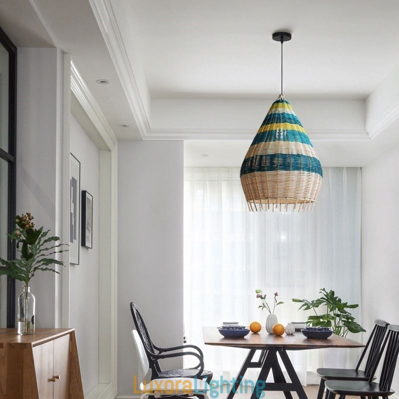 Designer Touch Decorative Bamboo And Rattan Pendant Light Striped Interval Handwoven Lampshade Ceiling Lamp