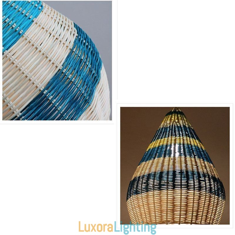Designer Touch Decorative Bamboo And Rattan Pendant Light Striped Interval Handwoven Lampshade Ceiling Lamp