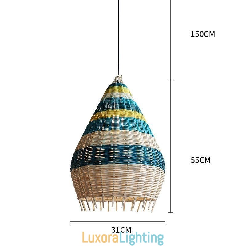 Designer Touch Decorative Bamboo And Rattan Pendant Light Striped Interval Handwoven Lampshade Ceiling Lamp