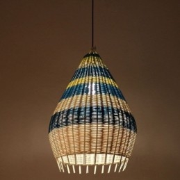 Designer Touch Decorative Bamboo And Rattan Pendant Light Striped Interval Handwoven Lampshade Ceiling Lamp