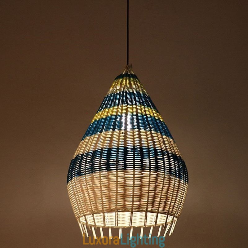 Designer Touch Decorative Bamboo And Rattan Pendant Light Striped Interval Handwoven Lampshade Ceiling Lamp