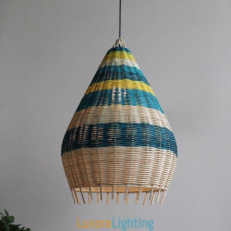 Designer Touch Decorative Bamboo And Rattan Pendant Light Striped Interval Handwoven Lampshade Ceiling Lamp