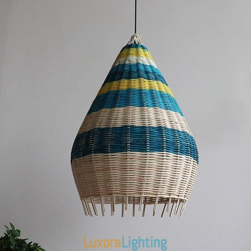 Designer Touch Decorative Bamboo And Rattan Pendant Light Striped Interval Handwoven Lampshade Ceiling Lamp