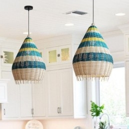 Designer Touch Decorative Bamboo And Rattan Pendant Light Striped Interval Handwoven Lampshade Ceiling Lamp