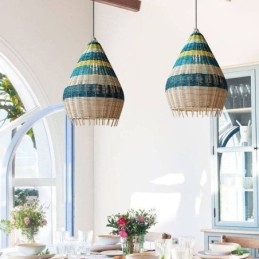 Designer Touch Decorative Bamboo And Rattan Pendant Light Striped Interval Handwoven Lampshade Ceiling Lamp