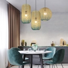 Designer Touch Decorative Paper Rope Pendant Light Country Retro Gradient Blue Ceiling Lamp