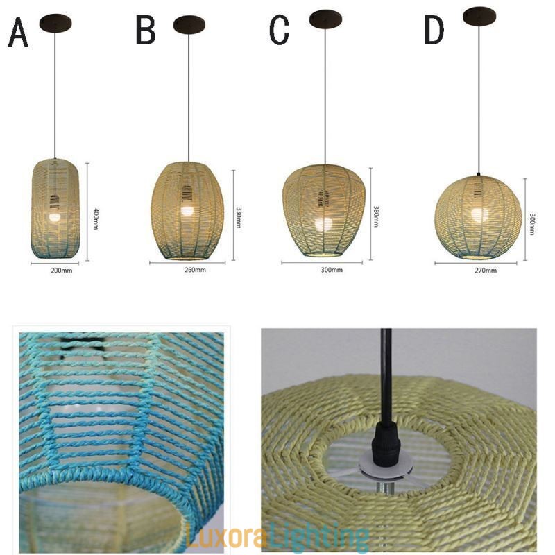 Designer Touch Decorative Paper Rope Pendant Light Country Retro Gradient Blue Ceiling Lamp