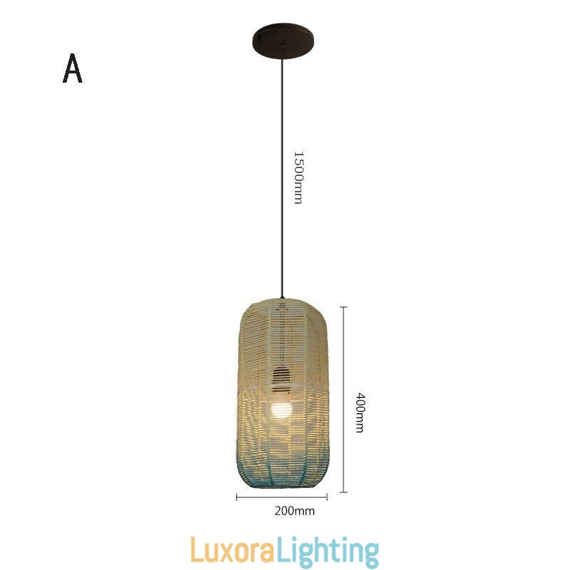 Designer Touch Decorative Paper Rope Pendant Light Country Retro Gradient Blue Ceiling Lamp