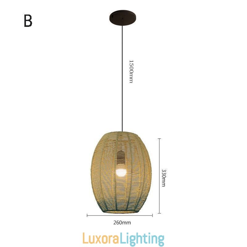 Designer Touch Decorative Paper Rope Pendant Light Country Retro Gradient Blue Ceiling Lamp