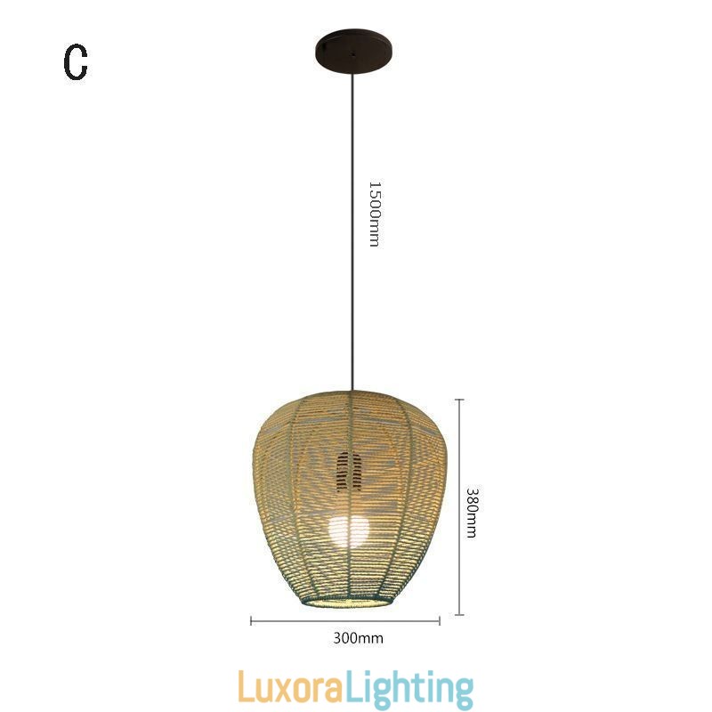 Designer Touch Decorative Paper Rope Pendant Light Country Retro Gradient Blue Ceiling Lamp