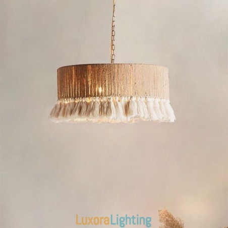 Designer Touch Decorative Retro Pendant Light Bohemian Style Hemp Rope Tassel Ceiling Light