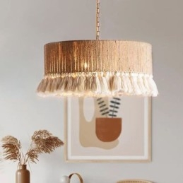 Designer Touch Decorative Retro Pendant Light Bohemian Style Hemp Rope Tassel Ceiling Light