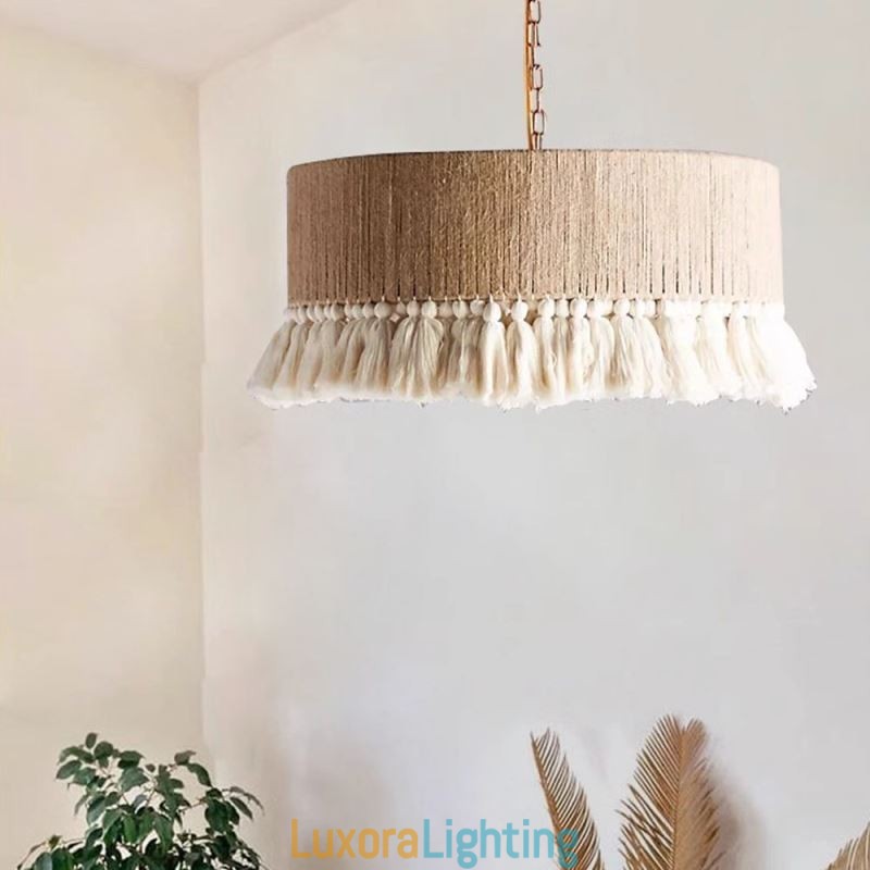 Designer Touch Decorative Retro Pendant Light Bohemian Style Hemp Rope Tassel Ceiling Light