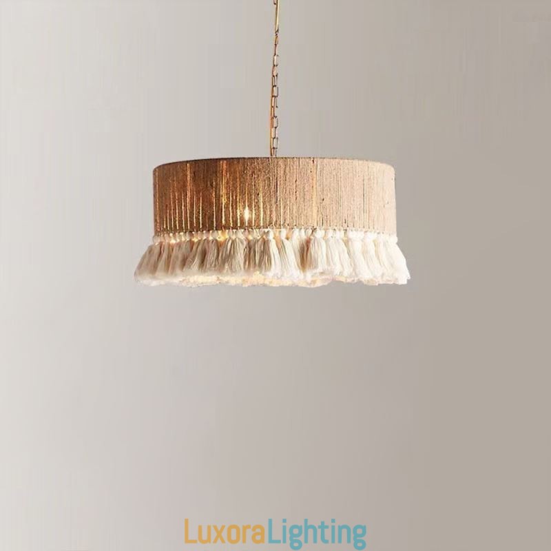 Designer Touch Decorative Retro Pendant Light Bohemian Style Hemp Rope Tassel Ceiling Light