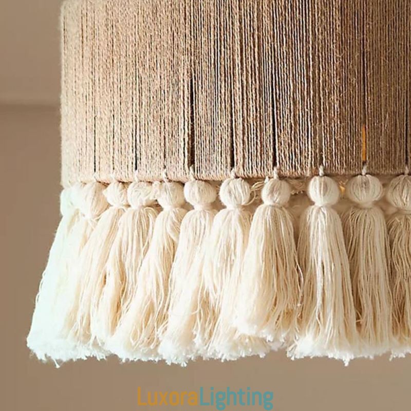Designer Touch Decorative Retro Pendant Light Bohemian Style Hemp Rope Tassel Ceiling Light