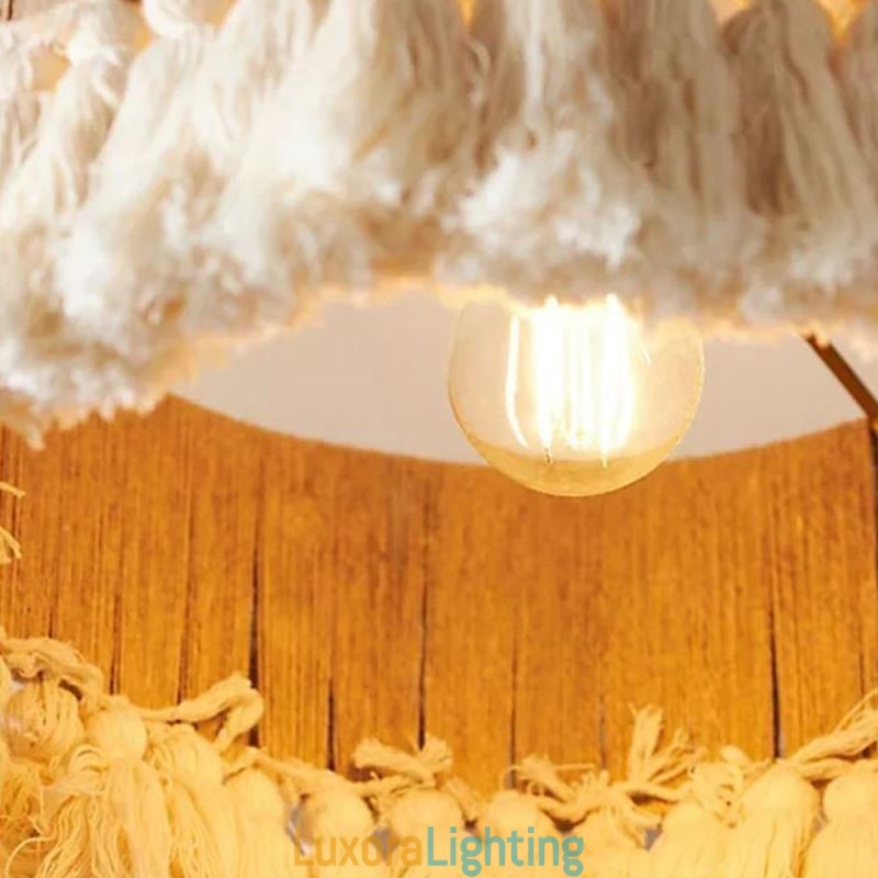 Designer Touch Decorative Retro Pendant Light Bohemian Style Hemp Rope Tassel Ceiling Light