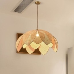 Designer Touch Decorative Rattan Lotus Pendant Light Cafe Retro Rattan Art Ceiling Light