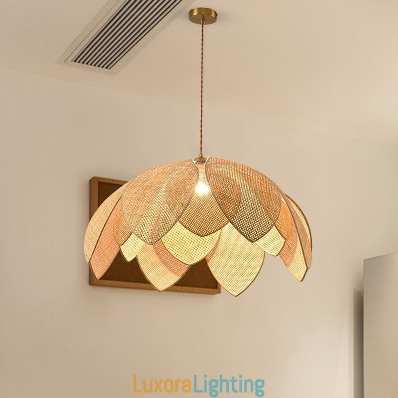 Designer Touch Decorative Rattan Lotus Pendant Light Cafe Retro Rattan Art Ceiling Light
