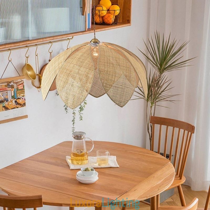 Designer Touch Decorative Rattan Lotus Pendant Light Cafe Retro Rattan Art Ceiling Light