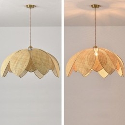 Designer Touch Decorative Rattan Lotus Pendant Light Cafe Retro Rattan Art Ceiling Light