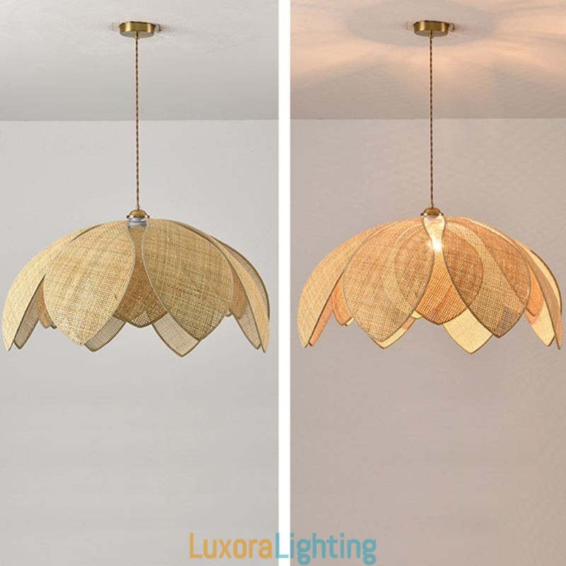 Designer Touch Decorative Rattan Lotus Pendant Light Cafe Retro Rattan Art Ceiling Light