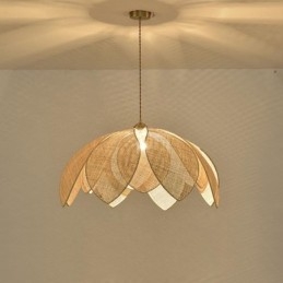 Designer Touch Decorative Rattan Lotus Pendant Light Cafe Retro Rattan Art Ceiling Light