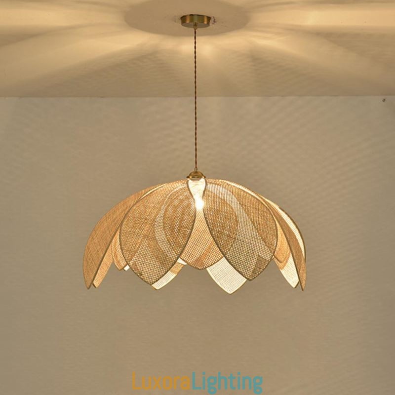 Designer Touch Decorative Rattan Lotus Pendant Light Cafe Retro Rattan Art Ceiling Light