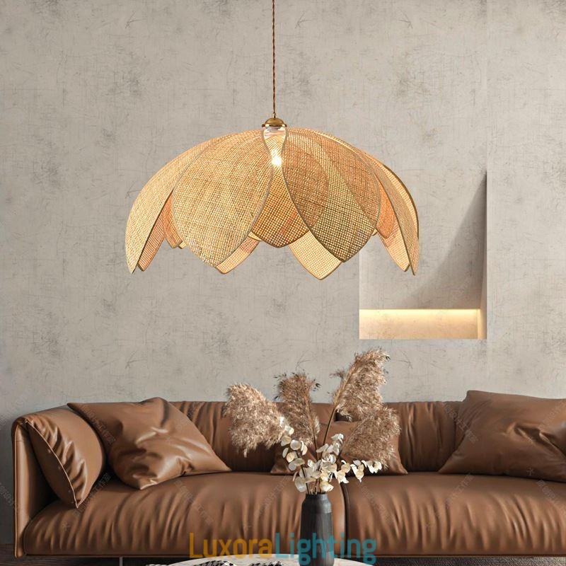 Designer Touch Decorative Rattan Lotus Pendant Light Cafe Retro Rattan Art Ceiling Light