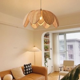 Designer Touch Decorative Rattan Lotus Pendant Light Cafe Retro Rattan Art Ceiling Light