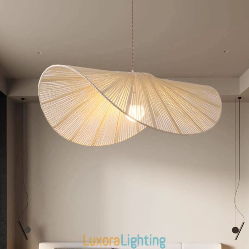 Designer Touch Decorative Retro Pendant Light Creative Wabi Sabi Straw Hat Hemp Rope Ceiling Light