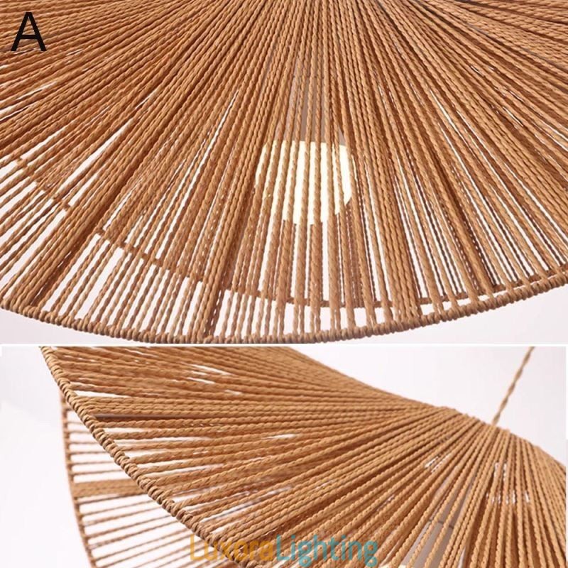Designer Touch Decorative Retro Pendant Light Creative Wabi Sabi Straw Hat Hemp Rope Ceiling Light
