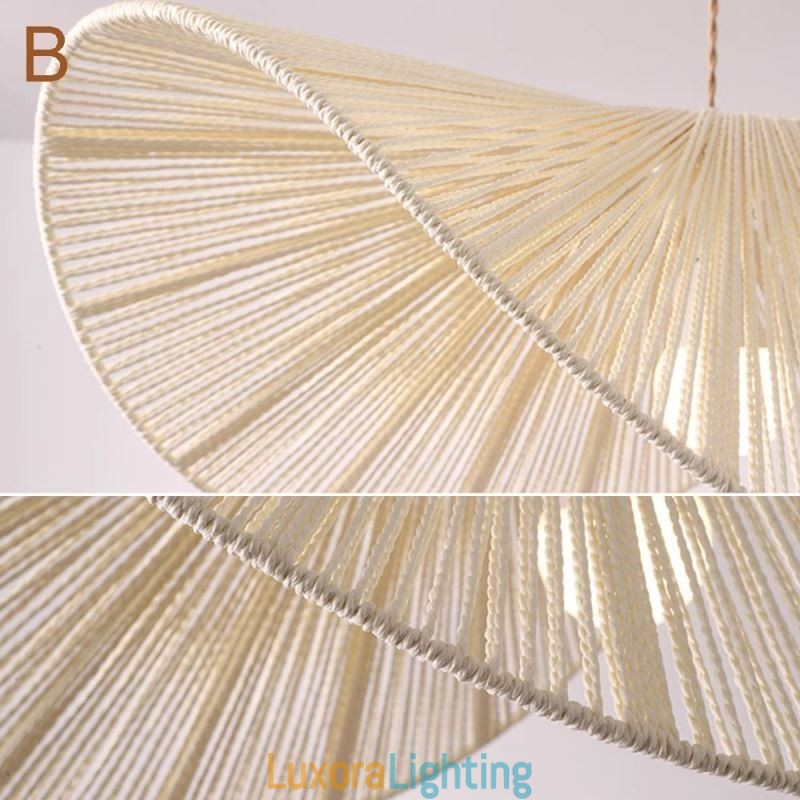 Designer Touch Decorative Retro Pendant Light Creative Wabi Sabi Straw Hat Hemp Rope Ceiling Light