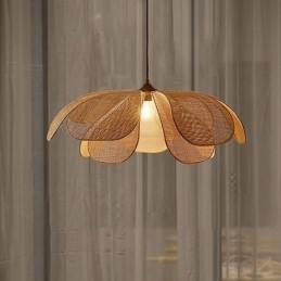 Designer Touch Decorative Rattan Petal Pendant Light Wabi Sabi Style Hand Woven Rattan Ceiling Light