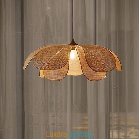 Designer Touch Decorative Rattan Petal Pendant Light Wabi Sabi Style Hand Woven Rattan Ceiling Light