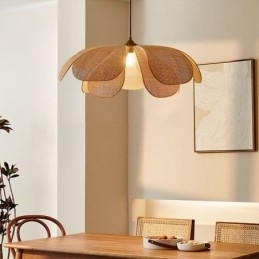 Designer Touch Decorative Rattan Petal Pendant Light Wabi Sabi Style Hand Woven Rattan Ceiling Light