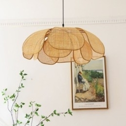 Designer Touch Decorative Rattan Petal Pendant Light Wabi Sabi Style Hand Woven Rattan Ceiling Light