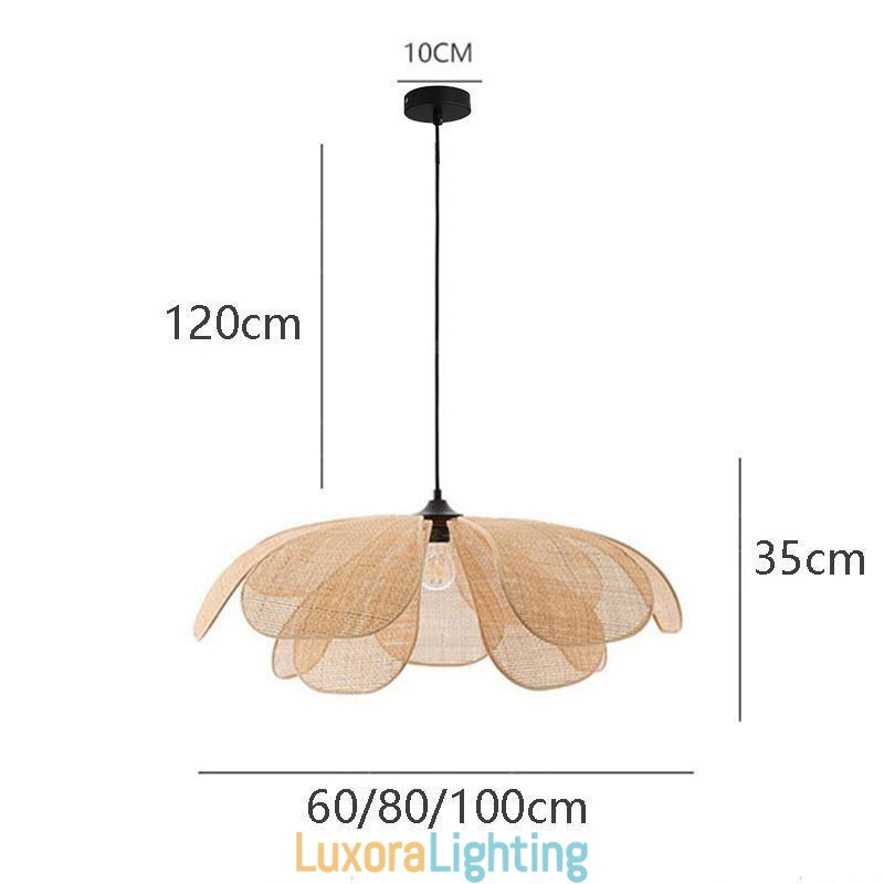 Designer Touch Decorative Rattan Petal Pendant Light Wabi Sabi Style Hand Woven Rattan Ceiling Light