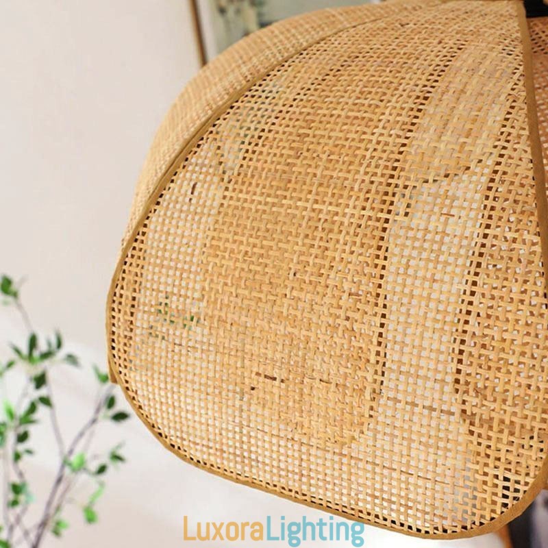 Designer Touch Decorative Rattan Petal Pendant Light Wabi Sabi Style Hand Woven Rattan Ceiling Light