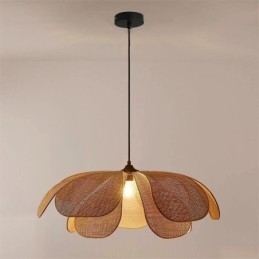 Designer Touch Decorative Rattan Petal Pendant Light Wabi Sabi Style Hand Woven Rattan Ceiling Light