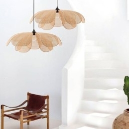 Designer Touch Decorative Rattan Petal Pendant Light Wabi Sabi Style Hand Woven Rattan Ceiling Light