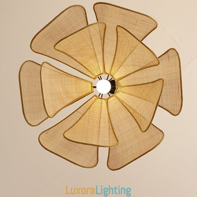 Designer Touch Decorative Rattan Petal Pendant Light Wabi Sabi Style Hand Woven Rattan Ceiling Light