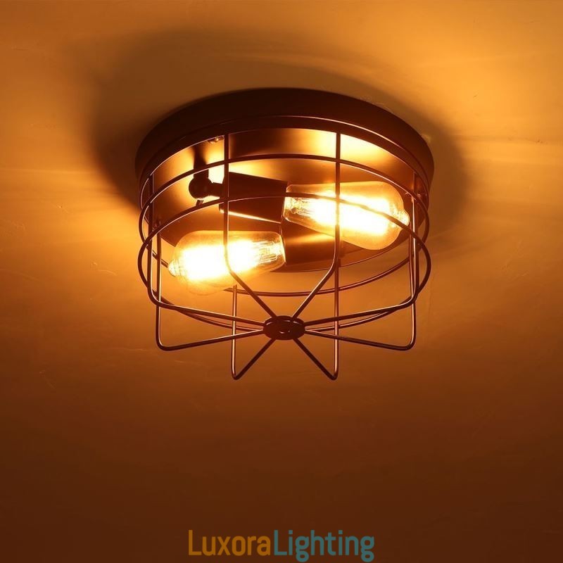 Designer Touch Decorative Industrial Metal Cage Ceiling Light Rustic Flush Mount Lamp Fixture