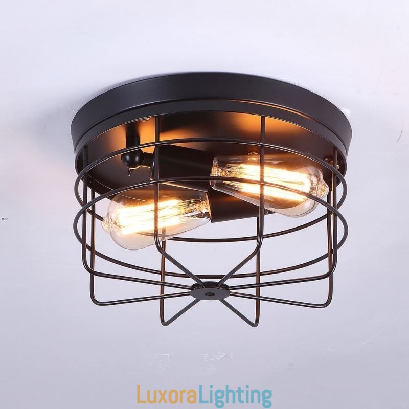 Designer Touch Decorative Industrial Metal Cage Ceiling Light Rustic Flush Mount Lamp Fixture
