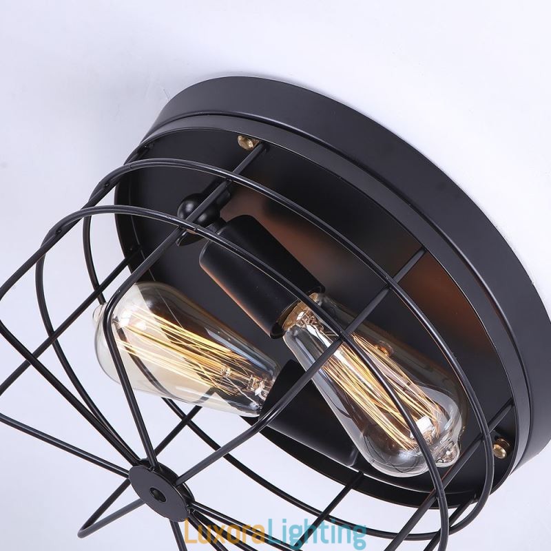 Designer Touch Decorative Industrial Metal Cage Ceiling Light Rustic Flush Mount Lamp Fixture