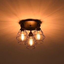 Designer Touch Decorative Industrial Flush Mount Ceiling Light Fixture 3 Light Metal Cage Ceiling Lamp
