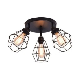 Designer Touch Decorative Industrial Flush Mount Ceiling Light Fixture 3 Light Metal Cage Ceiling Lamp